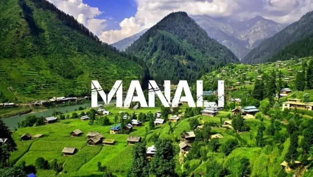 Manali scenic mountain valley with lush green hills and village