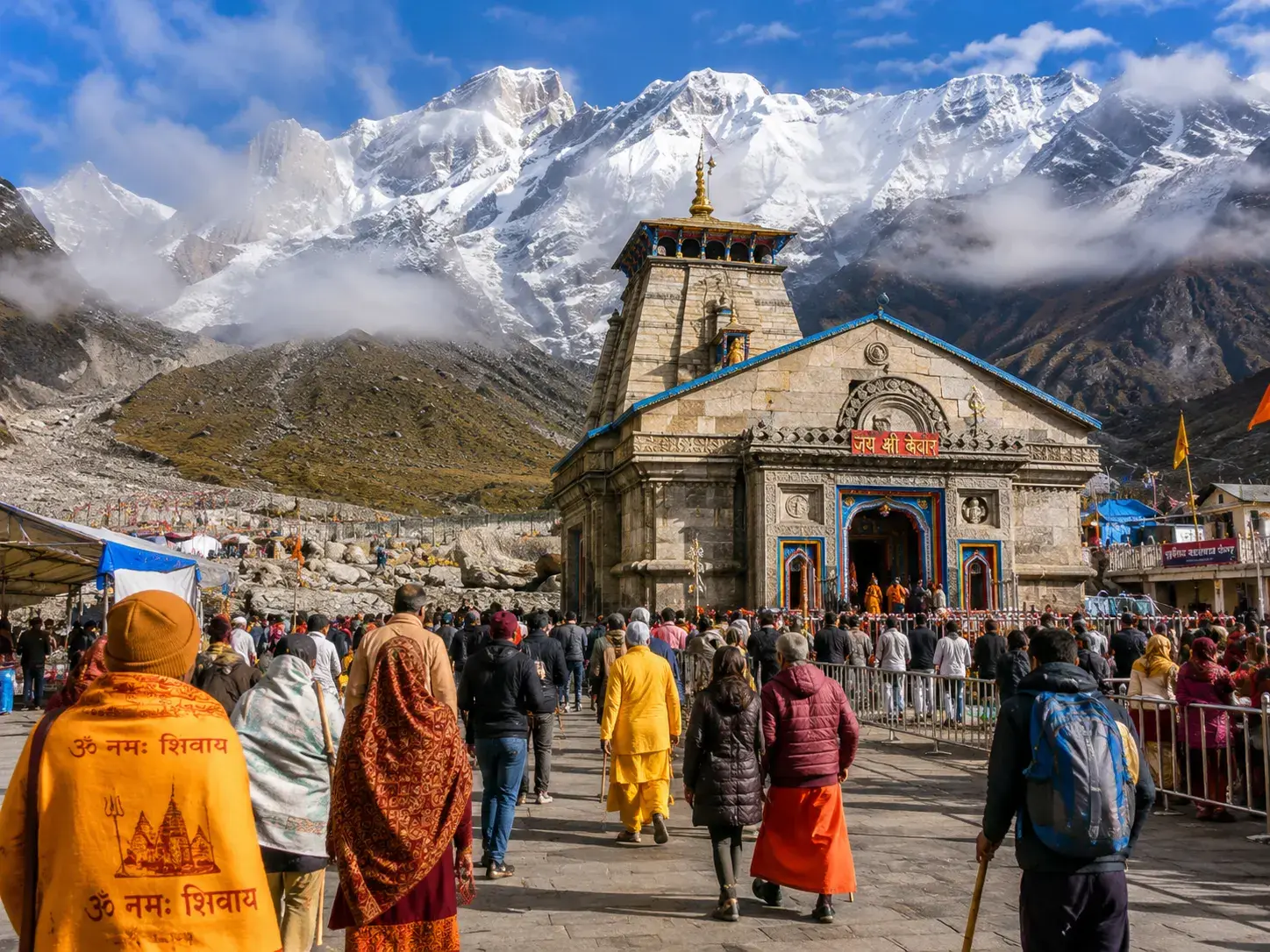Kedarnath Temple in Uttarakhand with snow-covered Himalayan mountains