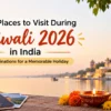 Best places to Visit During Diwali 2026 in India with festive diyas, glowing lanterns, and a beautiful lakeside palace.